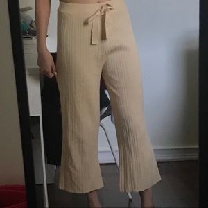 Rubbed cream Stretchy wide leg pants